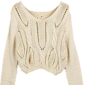 Beige cropped sweater with lace up back! Small